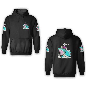 Discover Funny Skeleton Surfing Shark Halloween 3D Hoodies