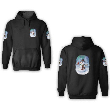Discover Christmas Snowman Cardinal Bird Chickadees Winter Snow Scene 3D Hoodies