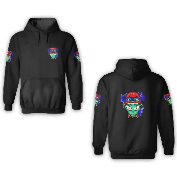 Discover Aliens UFO face Funny Space Planets Galaxy Solar System Zip 3D Hoodies