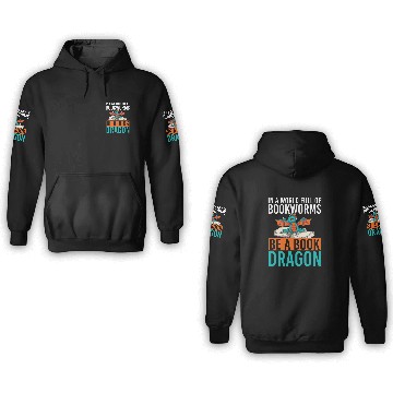 Discover Fantasy Book Reading Bookworm Mythical Creature Book Dragon 3D Hoodies