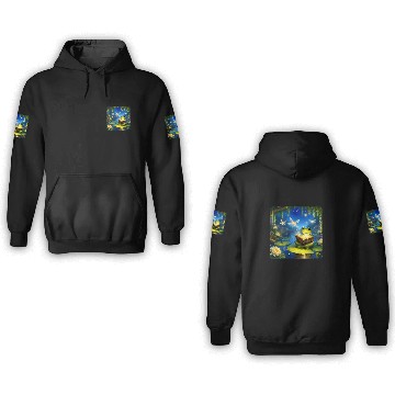 Discover Frog Reading Fairy Tale Book With Fireflies Magical Pond 3D Hoodies