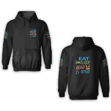 Discover Cute Kitty Cat Face Eat Sleep Read Repeat 3D Hoodies