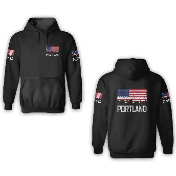 Discover Portland Maine Skyline American Flag Distressed 3D Hoodies