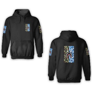 Discover A Bathing Ape Blue Shark 3D Hoodies