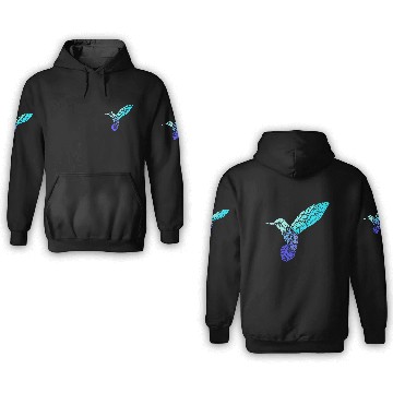 Discover Blue Hummingbird Exotic Bird Mandala Tribal 3D Hoodies
