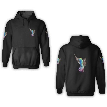 Discover Colorful Watercolor Hummingbird flying pink 3D Hoodies
