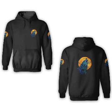 Discover Howling Wolf Retro Sunset Art Design Wolf 3D Hoodies