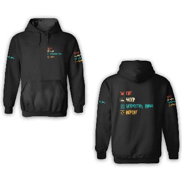 Discover Eat sleep geometry dash repeat retro Jumper Repeat 3D Hoodies