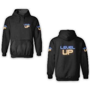 Discover Black Level Up Neon Typography 3D Hoodies