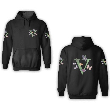 Discover Initial Monogram Flowers Butterflies Letter V 3D Hoodies