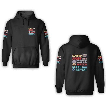 Discover Ramen Anime Cats Sketch Sleep 3D Hoodies