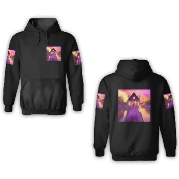 Discover sunset house digital art abstract painting 3D Hoodies