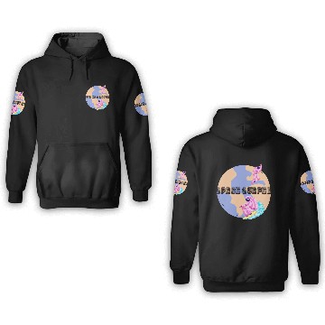 Discover Space Surfer Two Astronauts and Planet Earth 3D Hoodies