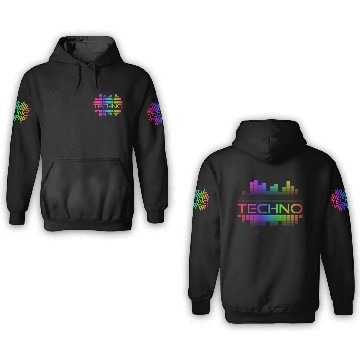 Discover Techno Music Rainbow Spectrum Hard Dark Acid 3D Hoodies