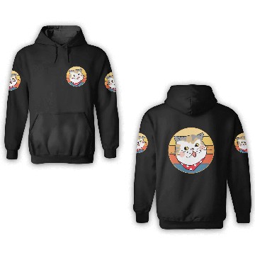 Discover Funny Cute Kawaii Cat Face Retro Sunset 3D Hoodies