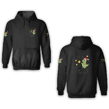 Discover Dino celebrates christmas - Merry Christmas black 3D Hoodies
