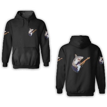 Discover Shark jamming on an electric guitar 3D Hoodies