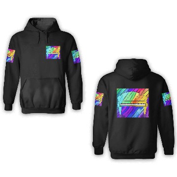 Discover piano in front of a colorful rainbow 3D Hoodies
