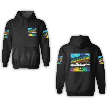 Discover piano in front of a colorful rainbow 3D Hoodies