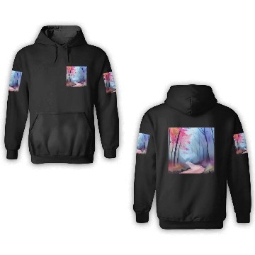 Discover Pink and blue watercolor trees 3D Hoodies