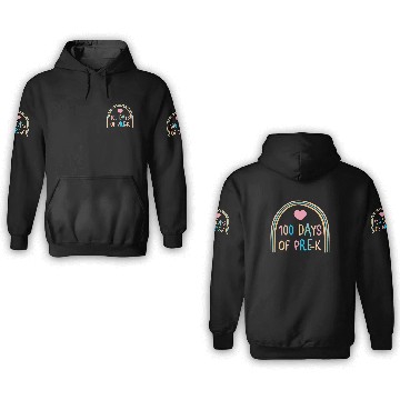 Discover School 3D Hoodies, 100 Days Of Pre-K Rainbow Heart 3D Hoodies