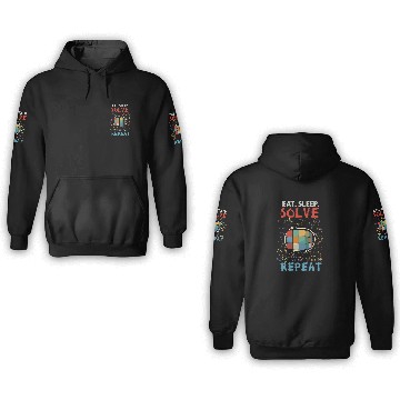 Discover Eat Sleep Solve Repeat Math Speed Cubing Genie 3D Hoodies
