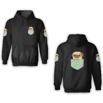 Discover Cute Little Pug In Green Pocket 3D Hoodies