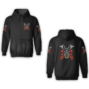 Discover Japanese samurai warrior devil grey and red mask 3D Hoodies
