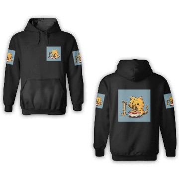 Discover Japanese cat eating spaghetti 3D Hoodies