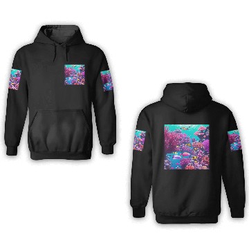 Discover Viral magenta coral reef with tropical fish 3D Hoodies