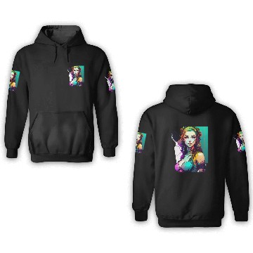 Discover Technicolor Dreams Cyberpunk Girl in Vibrant Hues 3D Hoodies