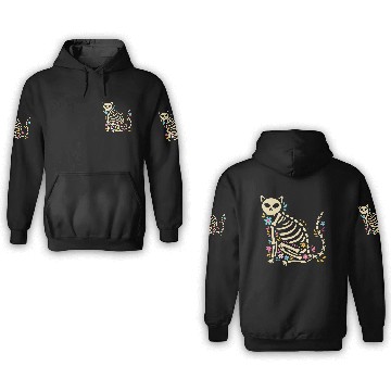 Discover Halloween Cat Skeleton 3D Hoodies