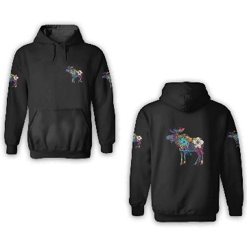 Discover Floral Moose Elk Deer Wild Animal Watercolor 3D Hoodies