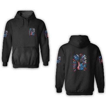 Discover Electric guitar in Union Jack flag colors 3D Hoodies