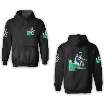 Discover Green waves surfing astronaut 3D Hoodies