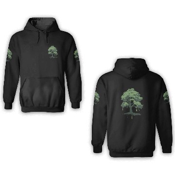 Discover A green oak tree ink drawing 3D Hoodies