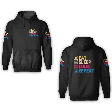 Discover Eat Sleep Code Repeat Funny Binary Programmer 3D Hoodies