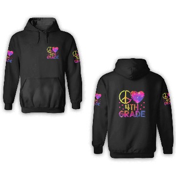 Discover Tie Dye Peace Love 4th Grade Teacher Student Back 3D Hoodies