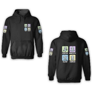 Discover Sloth Coffee Meditate Sleep Repeat Kawaii 3D Hoodies