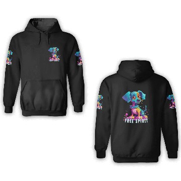 Discover Free Spirit 3D Hoodies: Puppy Synthwave Graffiti Kids