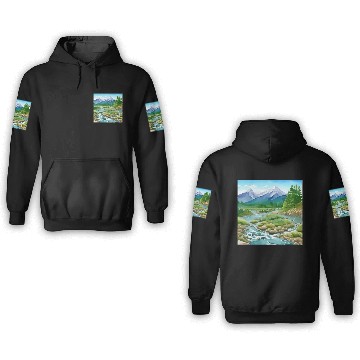 Discover Watercolor Mountain River 3D Hoodies