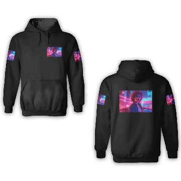 Discover Synthwave Girl - Anime Portrait in Neon Colors 3D Hoodies