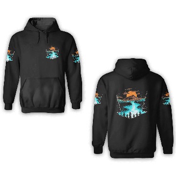 Discover Wildlife Mountain River Outdoor Nature Full Moon 3D Hoodies