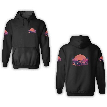 Discover Cyberpunk car in sunset cityscape 3D Hoodies