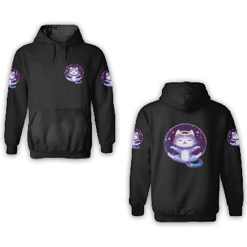 Discover Cute little space galaxy cat smiling 3D Hoodies