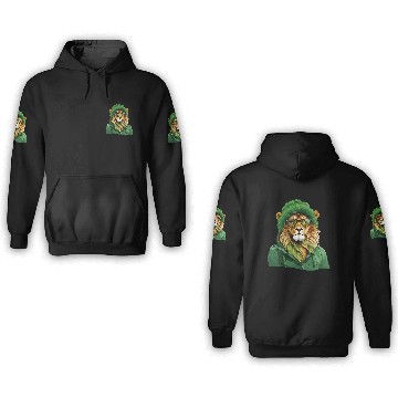 Discover Lion fur green wearing beanie hat, glasses 3D Hoodies