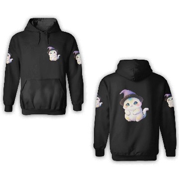 Discover Cute Watercolor Witch Cat 3D Hoodies