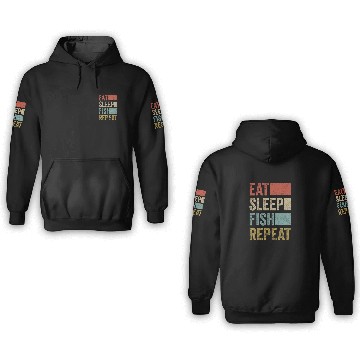 Discover Eat Sleep Fish Repeat Fisher Gift 70s 80s Retro 3D Hoodies
