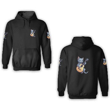 Discover Rock Cat Playing Guitar - Funny Guitar Cat 3D Hoodies