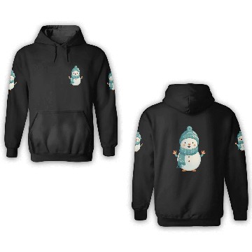 Discover Cute Snowman with Green Beanie and Scarf 3D Hoodies